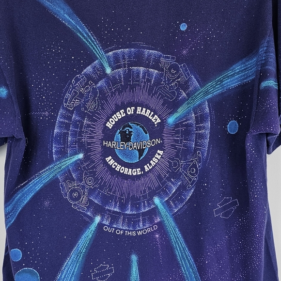 VTG 90s HARLEY DAVIDSON Cosmic Out of this world T Shirt Anchorage 